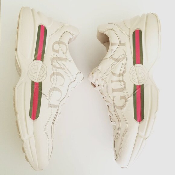 Gucci Other - Gucci Rython Authentic Vintage Logo Cream Leather Men's Chunky Sneakers 9.5 US